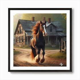 Beautiful Chestnut Trotting Along Dirt Road Copy Art Print