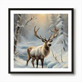 Elk In The Snow Art Print