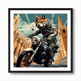 Fox Riding A Motorcycle Art Print