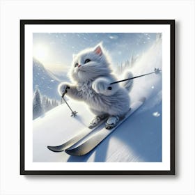 Snow Cat On Skis Art Print