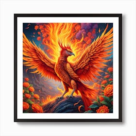 Burning Beauty: Phoenix's Mystical Domain Art Print