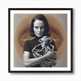 Human holding Alien Baby #1 Art Print