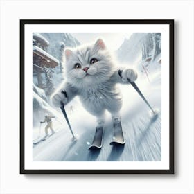 Cat On Skis 5 Art Print