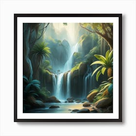 Waterfall In The Jungle 4 Art Print