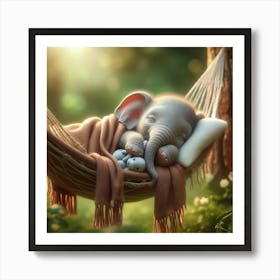 Elephant Sleeping In A Hammock Art Print