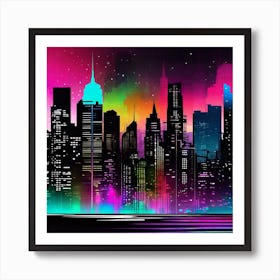 Neon City Skyline Art Print