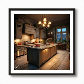 Kitchen At Night Art Print