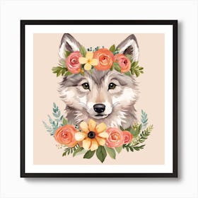 Floral Baby Wolf Nursery Illustration (63) Art Print