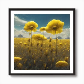 Yellow Flowers In Field With Blue Sky Sf Intricate Artwork Masterpiece Ominous Matte Painting Mo (2) Art Print