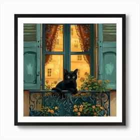 Black Cat at a Parisien Window Art Print