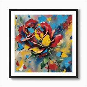 Red Rose With Butterflies Art Print