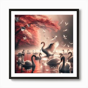 Swans In The Water Art Print