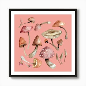 Mushrooms Soft Pink Art Print