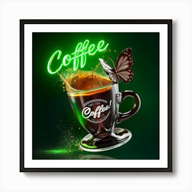 Neon Espresso Delight A 3d Coffee Experience (3) Art Print