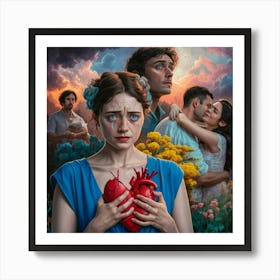 Girl With The Red Heart Art Print