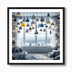 Living Room With Hanging Lamps 1 Art Print