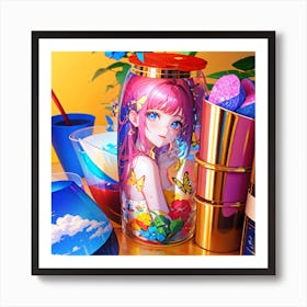 Anime Girl In A Bottle Art Print