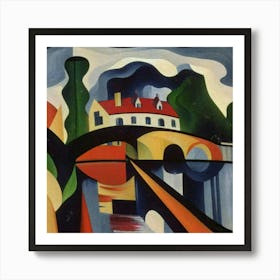 Bridge over the river surrounded by houses 27 Art Print