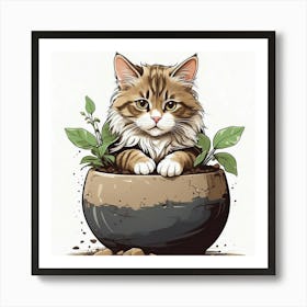 Cat In A Pot 1 Art Print