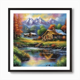 Cabin By The River 2 Art Print