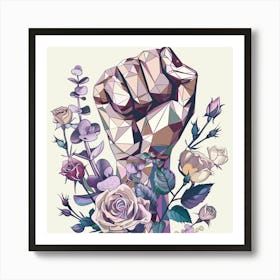 Strong Fist Geometric Art Floral Women Support Other Women Art Print