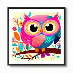 Colorful Owl On A Branch Art Print