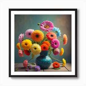 Colorful Flowers In A Vase Art Print