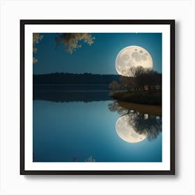 Full Moon Over Lake Art Print