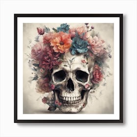 Skull With Flowers Art Print