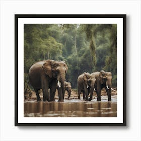 Elephants In The Rain Forest Art Print