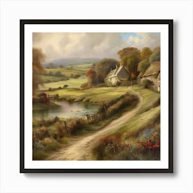 Country Road.An elaborate work of art about nature in the countryside of old England, antique oil colours, the touch of a creative artist. Art Print