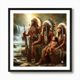 Oil Texture Native American Family By Stream 2 Copy Art Print