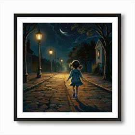 Default Slim Small Child Running Down A Dark Deserted Street O 1 Art Print