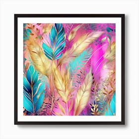 Abstract Floral Pattern With Feathers Art Print