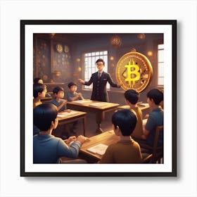 Teacher teaching students about Bitcoin, Classroom With A Bitcoin Art Print