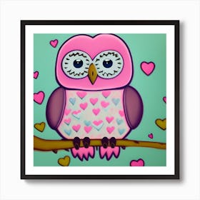 Cute Owl On A Branch Art Print