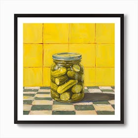 Pickles In A Jar Yellow Background 1 Art Print