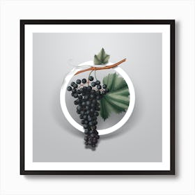 Vintage Berzemina Grape Minimalist Botanical Geometric Circle on Soft Gray n.0503 Art Print