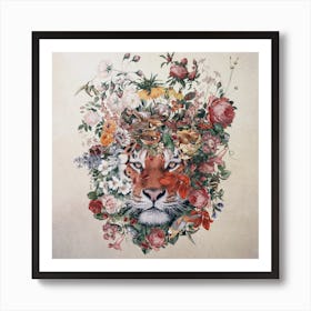 Flower Tiger Square Art Print