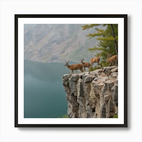 Deer On Cliff Art Print