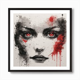 Bloody Face, ink, watercolour Art Print