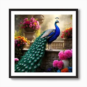 Elegant Peacocks Displaying Their Resplendent Plumage Their Colorful Feathers Forming A Stunning Visual Spectacle Art Print