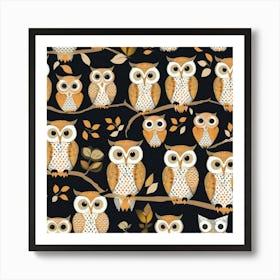 Owls On A Branch Art Print