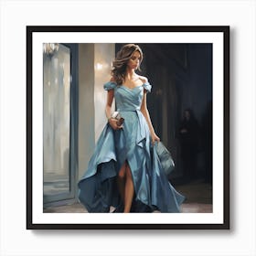 Woman In A Blue Dress Art Print