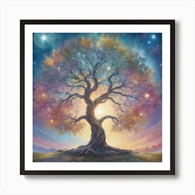 Mystical Serenity Celestial Tree Artwork Capturing The 2 Art Print