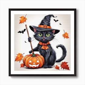 Cute Cat Halloween Pumpkin (46) Art Print