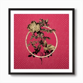 Gold Red Sweetbriar Rose Glitter Ring Botanical Art on Viva Magenta n.0111 Art Print