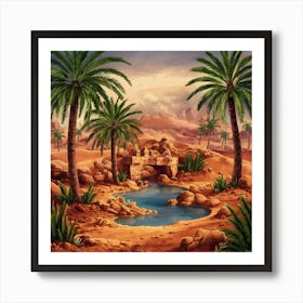 Desert Landscape With Palm Trees Art Print