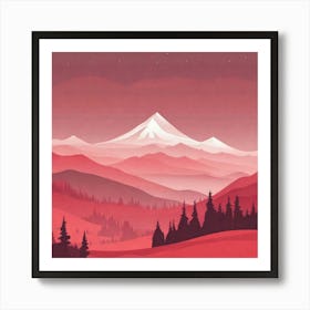 Misty mountains background in red tone 6 Art Print