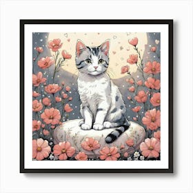 Cat In Flowers Art Print